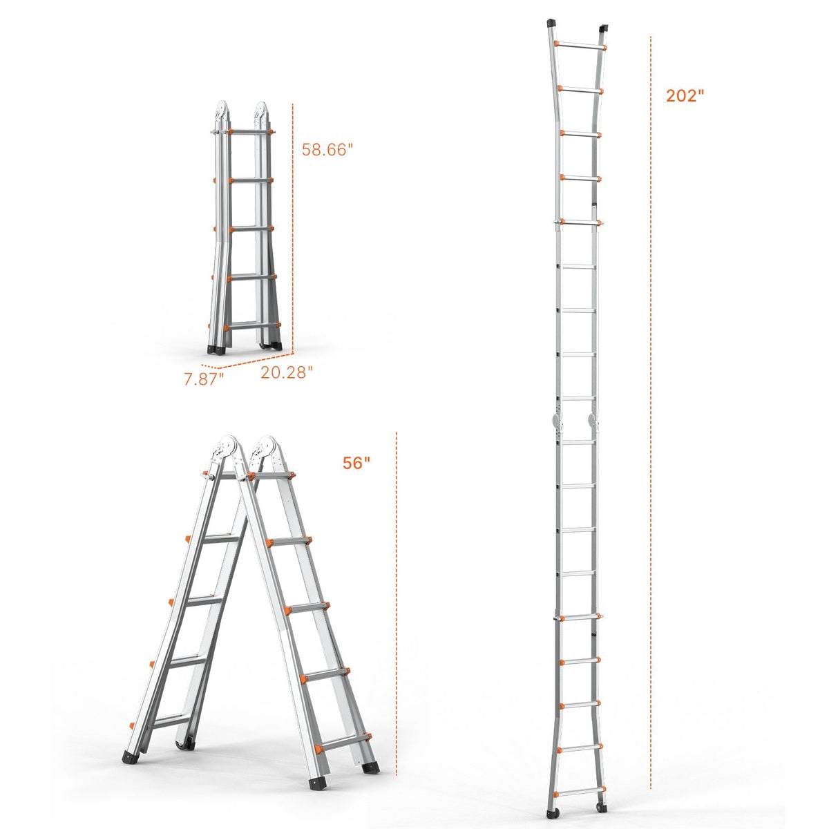 Telescoping Ladder A Frame, 17 FT Compact Aluminum Extension Ladder, Multi-Function Portable Collapsible RV Ladder, Telescopic Ladder for Homework Stairs Indoor Outdoor Roof, 330lb Load