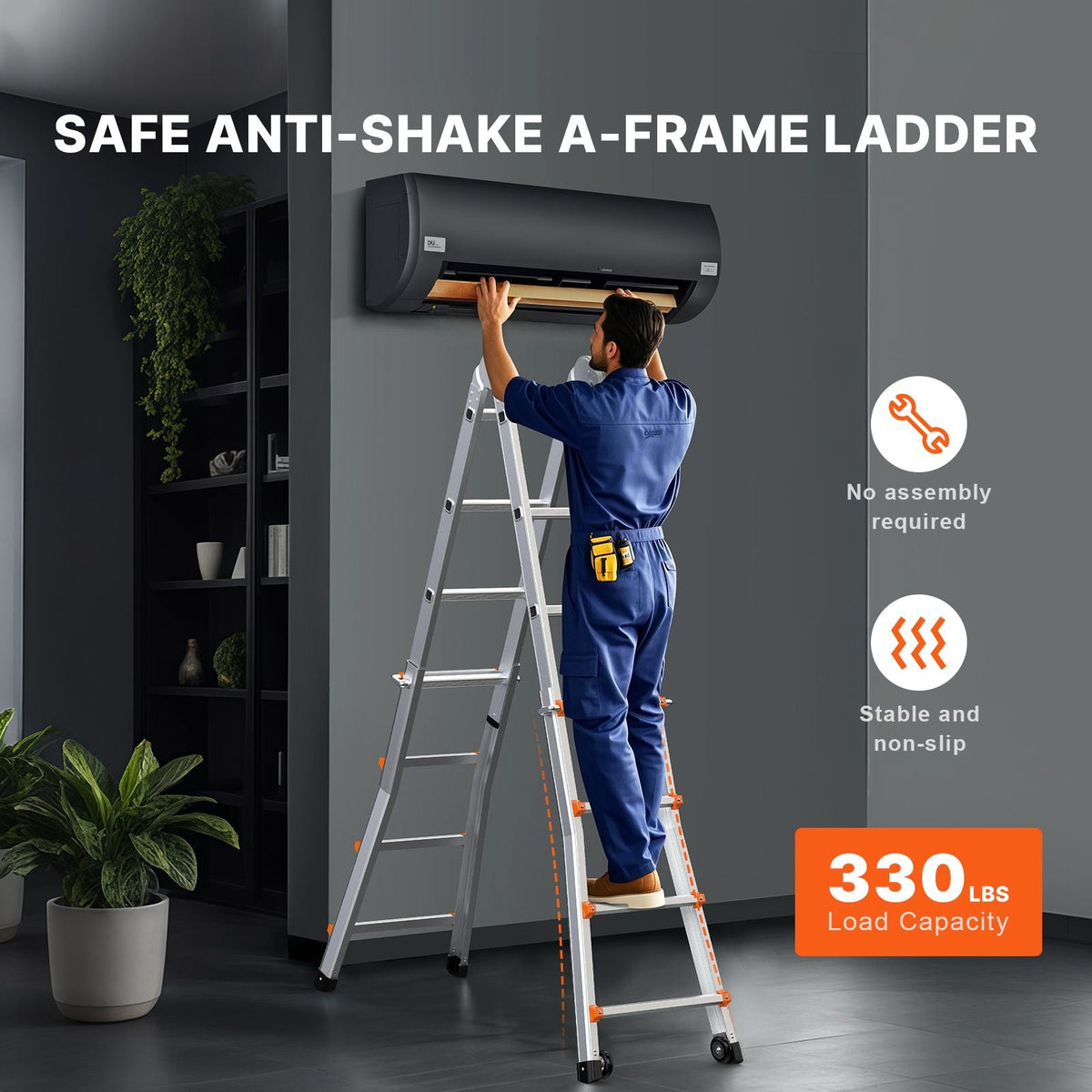 Telescoping Ladder A Frame, 17 FT Compact Aluminum Extension Ladder, Multi-Function Portable Collapsible RV Ladder, Telescopic Ladder for Homework Stairs Indoor Outdoor Roof, 330lb Load