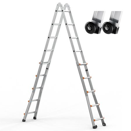 Telescoping Ladder A Frame, 17 FT Compact Aluminum Extension Ladder, Multi-Function Portable Collapsible RV Ladder, Telescopic Ladder for Homework Stairs Indoor Outdoor Roof, 330lb Load