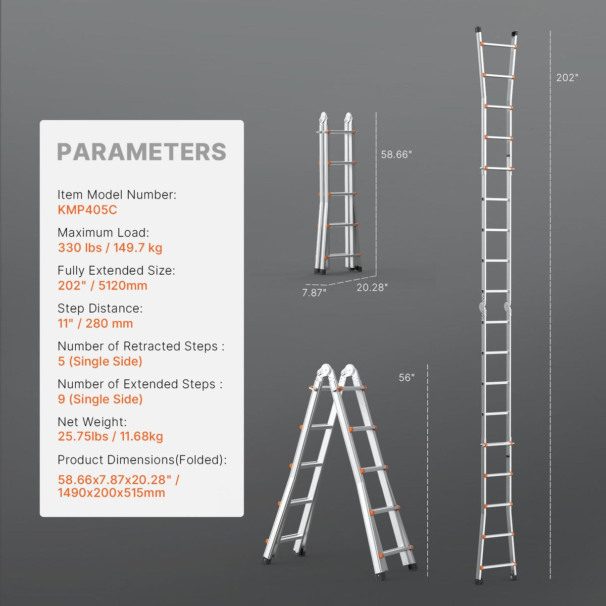 Telescoping Ladder A Frame, 17 FT Compact Aluminum Extension Ladder, Multi-Function Portable Collapsible RV Ladder, Telescopic Ladder for Homework Stairs Indoor Outdoor Roof, 330lb Load