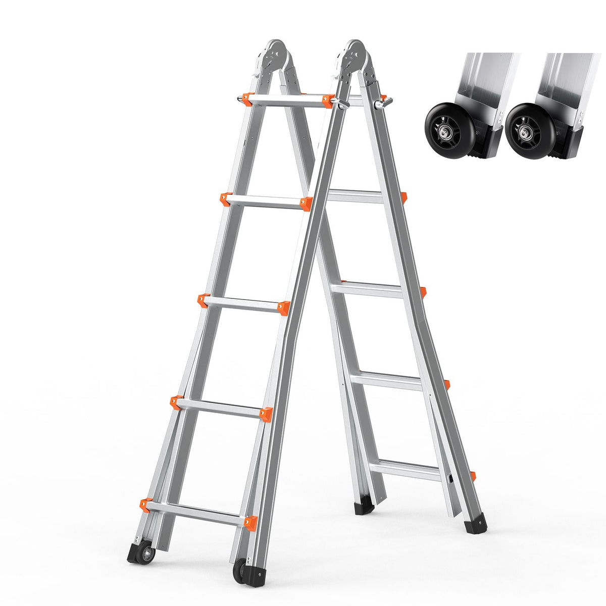 Telescoping Ladder A Frame, 20 FT Compact Aluminum Extension Ladder, Multi-Function Portable Collapsible RV Ladder, Telescopic Ladder for Homework Stairs Indoor Outdoor Roof, 330lb Load