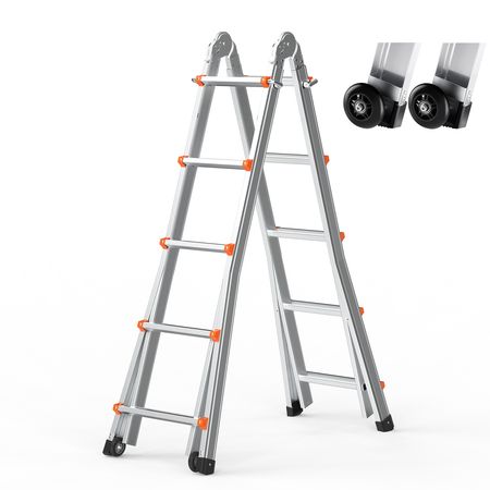 Telescoping Ladder A Frame, 20 FT Compact Aluminum Extension Ladder, Multi-Function Portable Collapsible RV Ladder, Telescopic Ladder for Homework Stairs Indoor Outdoor Roof, 330lb Load