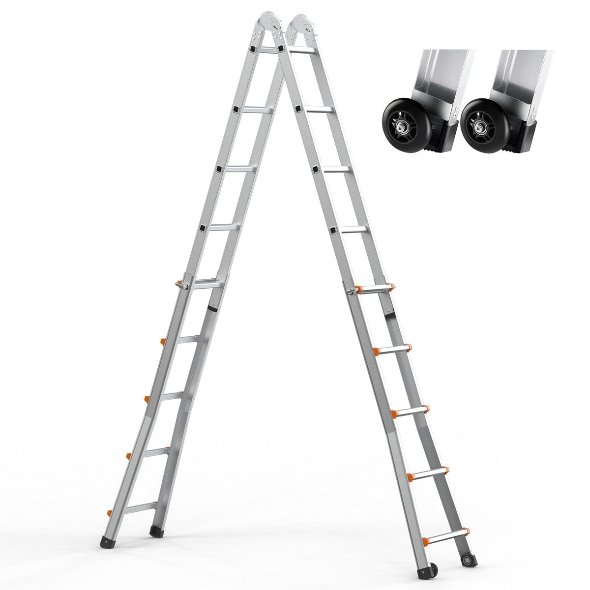 Telescoping Ladder A Frame, 20 FT Compact Aluminum Extension Ladder, Multi-Function Portable Collapsible RV Ladder, Telescopic Ladder for Homework Stairs Indoor Outdoor Roof, 330lb Load