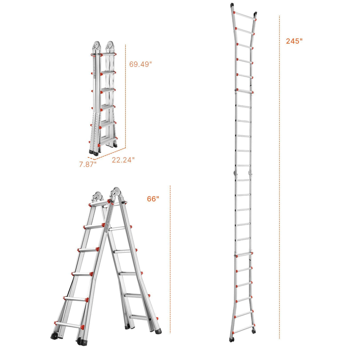 Telescoping Ladder A Frame, 20.5 FT Compact Aluminum Extension Ladder, Multi-Function Portable Collapsible RV Ladder, Telescopic Ladder for Homework Stairs Indoor Outdoor Roof, 330lb Load