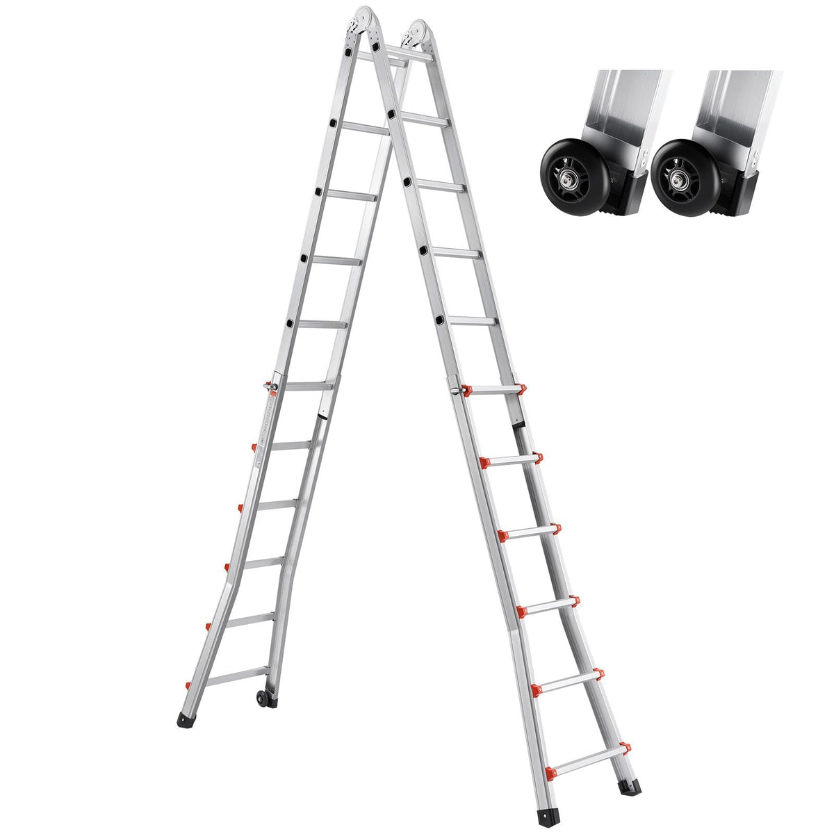 Telescoping Ladder A Frame, 20.5 FT Compact Aluminum Extension Ladder, Multi-Function Portable Collapsible RV Ladder, Telescopic Ladder for Homework Stairs Indoor Outdoor Roof, 330lb Load