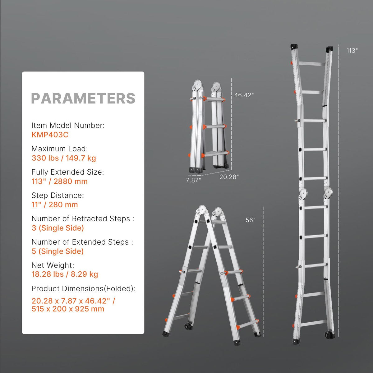 Telescoping Ladder A Frame, 9.5 FT Compact Aluminum Extension Ladder, Multi-Function Portable Collapsible RV Ladder, Telescopic Ladder for Homework Stairs Indoor Outdoor Roof, 330lb Load