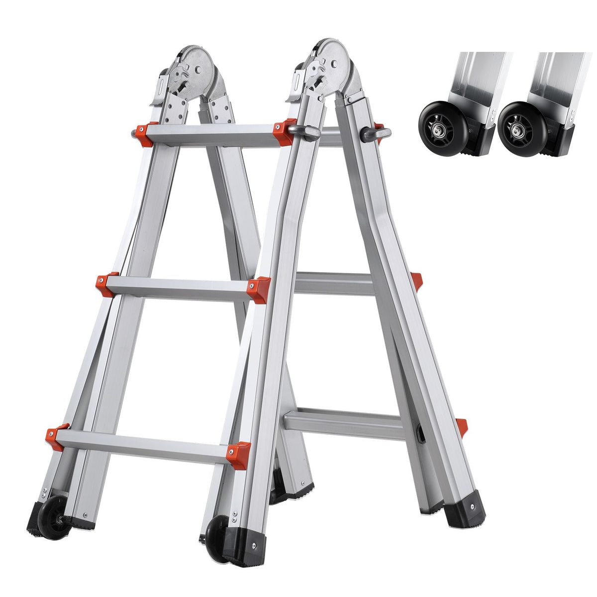 Telescoping Ladder A Frame, 9.5 FT Compact Aluminum Extension Ladder, Multi-Function Portable Collapsible RV Ladder, Telescopic Ladder for Homework Stairs Indoor Outdoor Roof, 330lb Load
