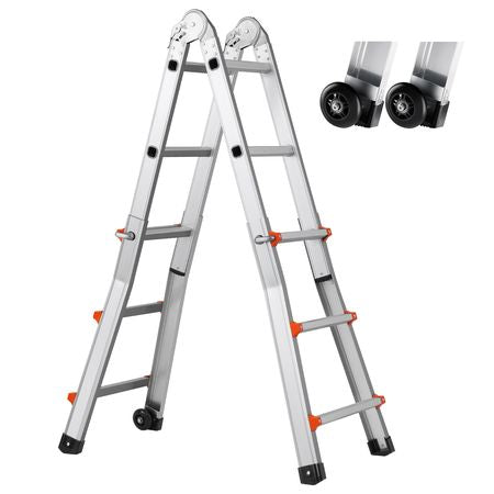 Telescoping Ladder A Frame, 9.5 FT Compact Aluminum Extension Ladder, Multi-Function Portable Collapsible RV Ladder, Telescopic Ladder for Homework Stairs Indoor Outdoor Roof, 330lb Load