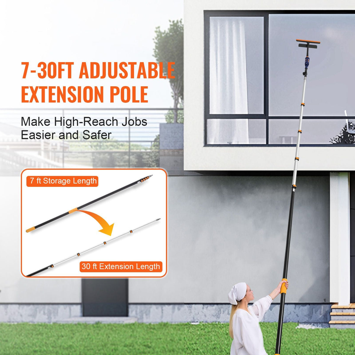 Telescoping Pole, 7 to 30 FT Pole, Extension Multi-Purpose Pole, Sturdy Aluminum Alloy Paint Extendable Pole with Flip-Lock Design, Telescopic Pole for Painting, Dusting and Cleaning