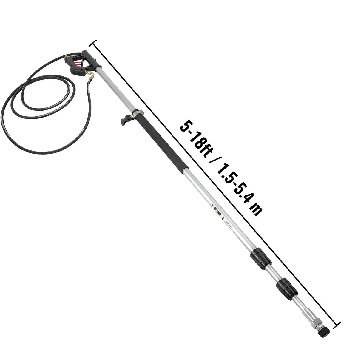 Telescoping Pressure Washer Wand, Max. 18 ft Adjustable Power Washer Extension Wand, 4000PSI 9GPM Power Cleaning Tools with 5 Nozzle Tips, Strap Belt, 3/8\'\' & 1/4\'\' Quick Connectors, Silver/