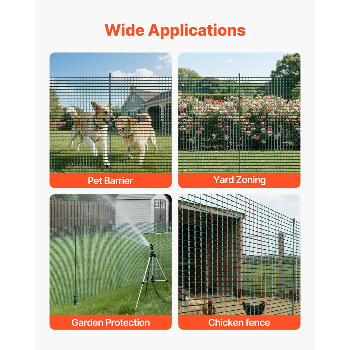 Temporary Fence with Posts, 3 x 164 FT Plastic Mesh Fencing, Garden Safety Fences Netting with Double-Spike Stakes & Guy Ropes, Temporary Fence for Dogs, Chickens, Plants, Outdoor Yards