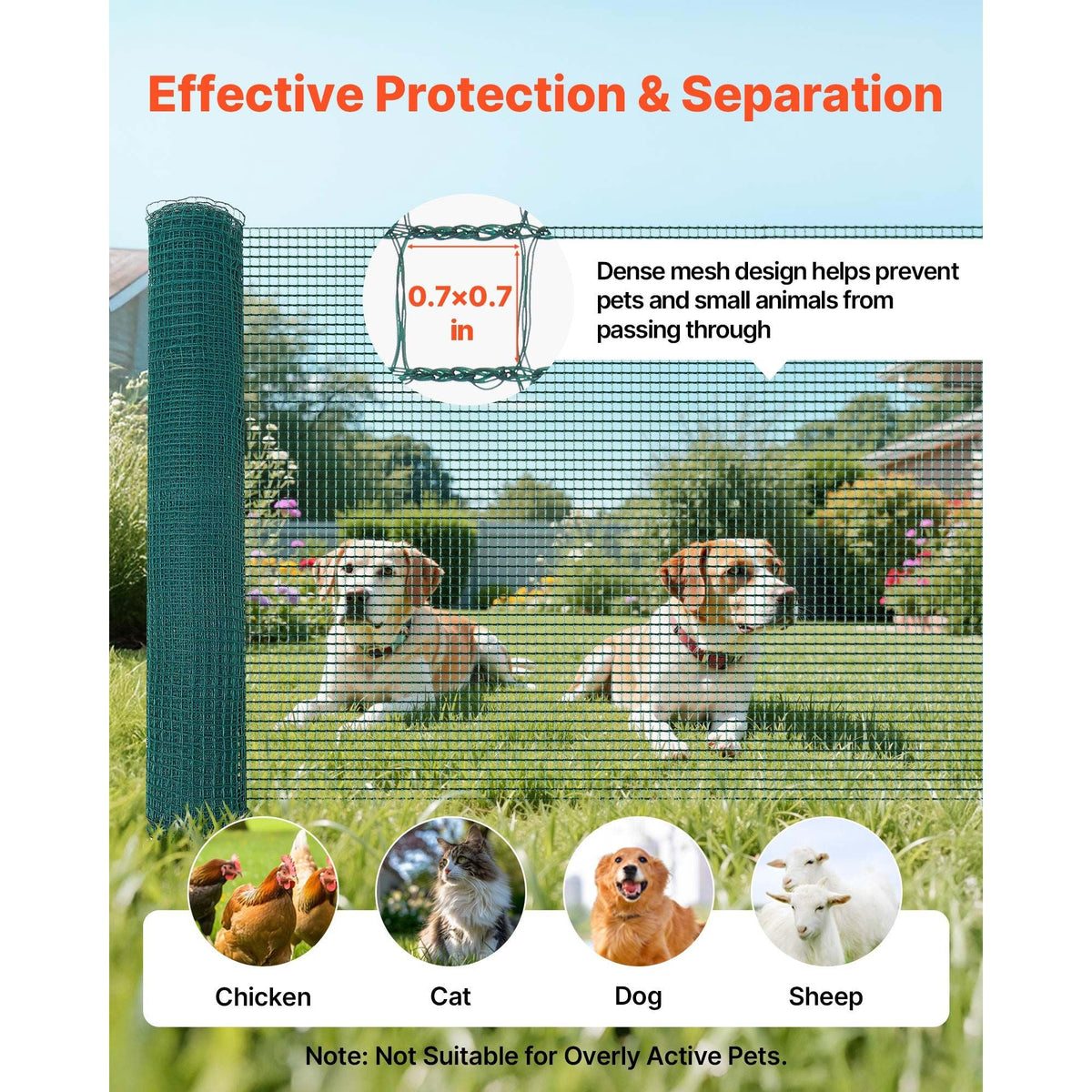 Temporary Fence with Posts, 3 x 49.2 FT Plastic Mesh Fencing, Garden Safety Fences Netting with Double-Spike Stakes & Guy Ropes, Temporary Fence for Dogs, Chickens, Plants, Outdoor Yards