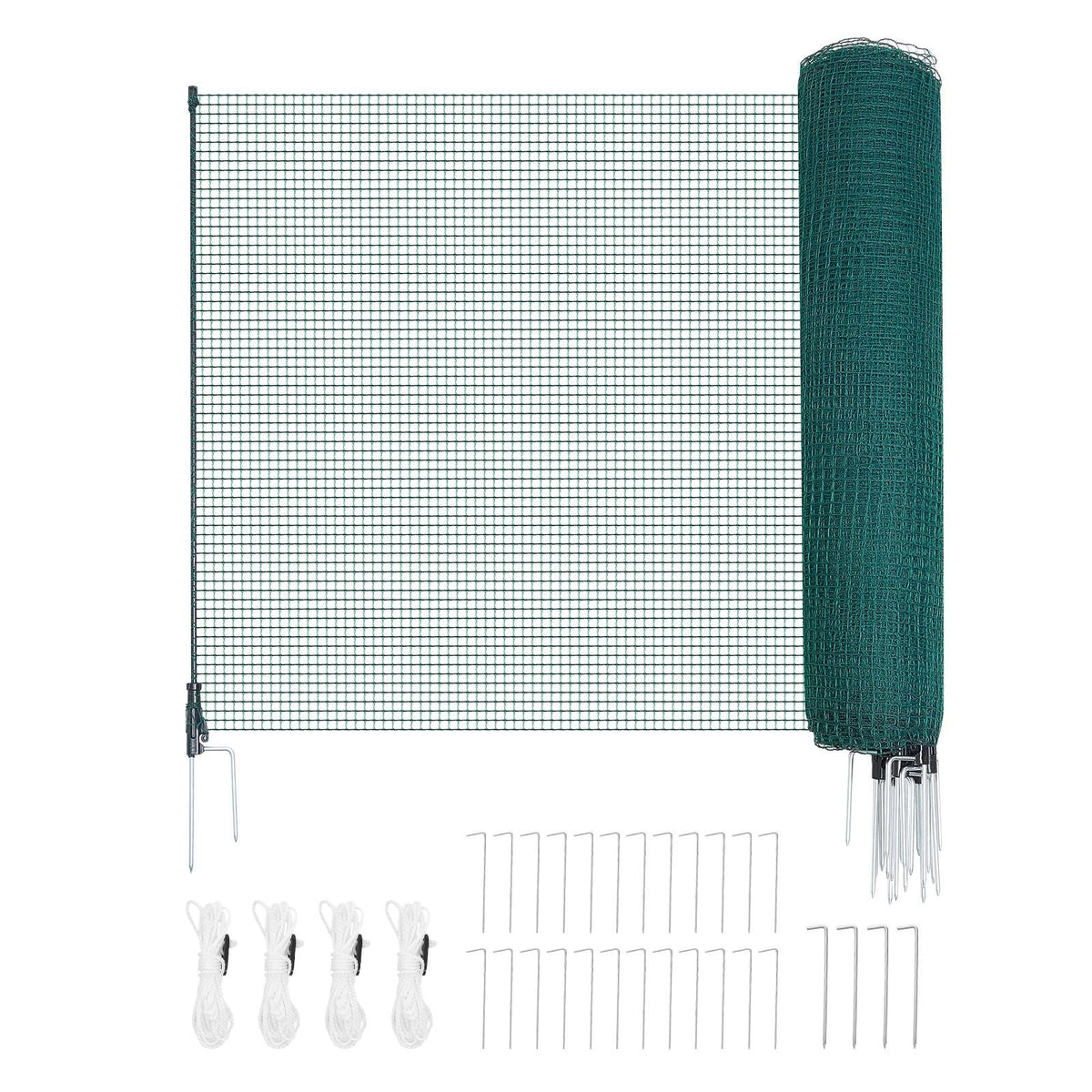 Temporary Fence with Posts, 3 x 98.4 FT Plastic Mesh Fencing, Garden Safety Fences Netting with Double-Spike Stakes & Guy Ropes, Temporary Fence for Dogs, Chickens, Plants, Outdoor Yards