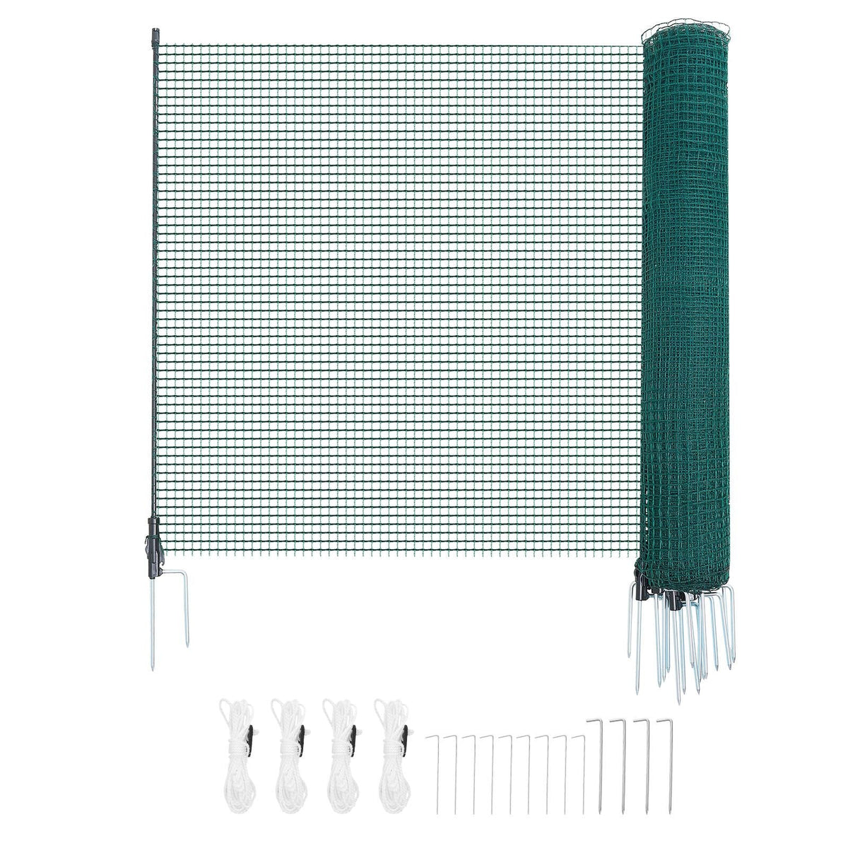 Temporary Fence with Posts, 3.9 x 49.2 FT Plastic Mesh Fencing, Garden Safety Fences Netting with Double-Spike Stakes & Guy Ropes, Temporary Fence for Dogs, Chickens, Plants, Outdoor Yards