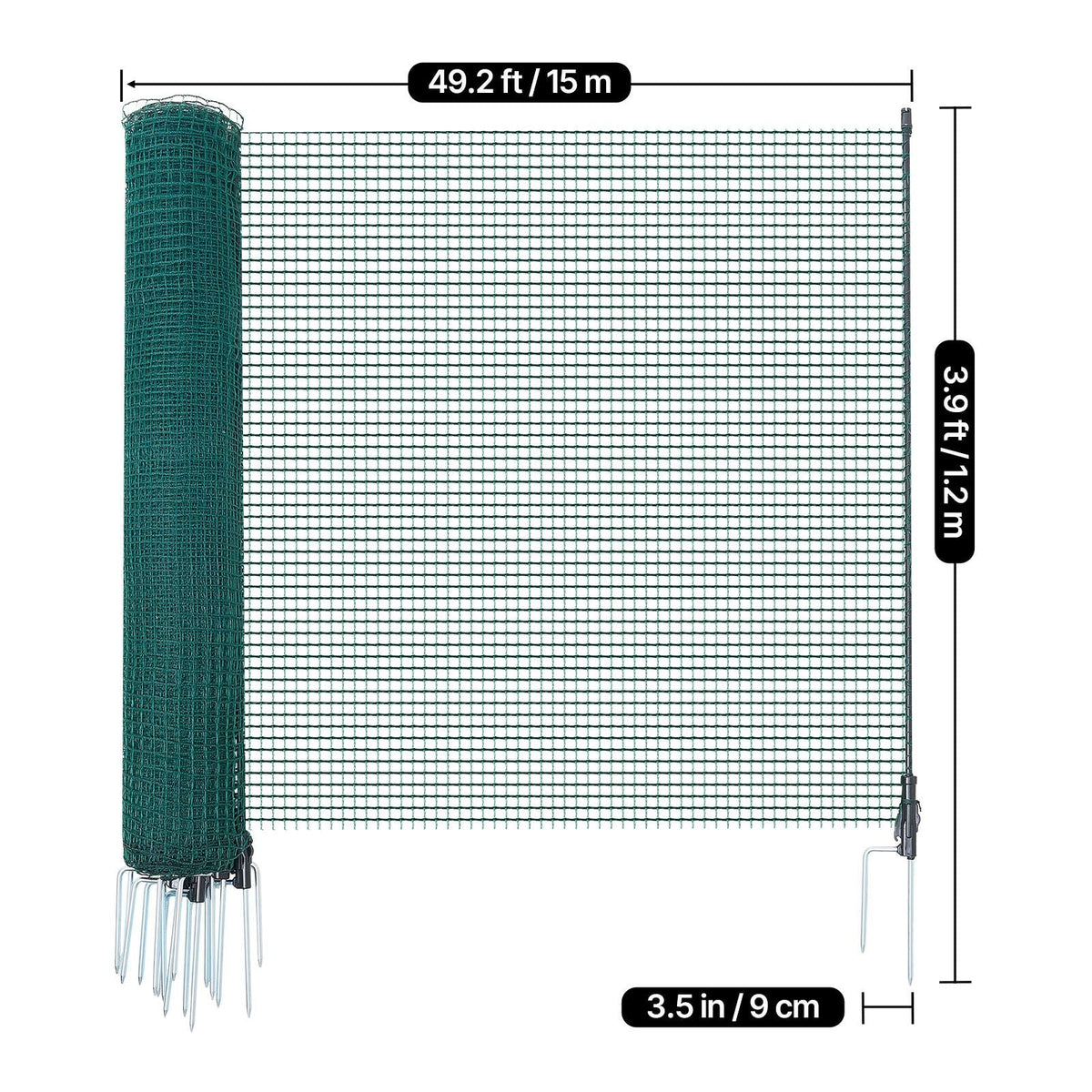 Temporary Fence with Posts, 3.9 x 49.2 FT Plastic Mesh Fencing, Garden Safety Fences Netting with Double-Spike Stakes & Guy Ropes, Temporary Fence for Dogs, Chickens, Plants, Outdoor Yards