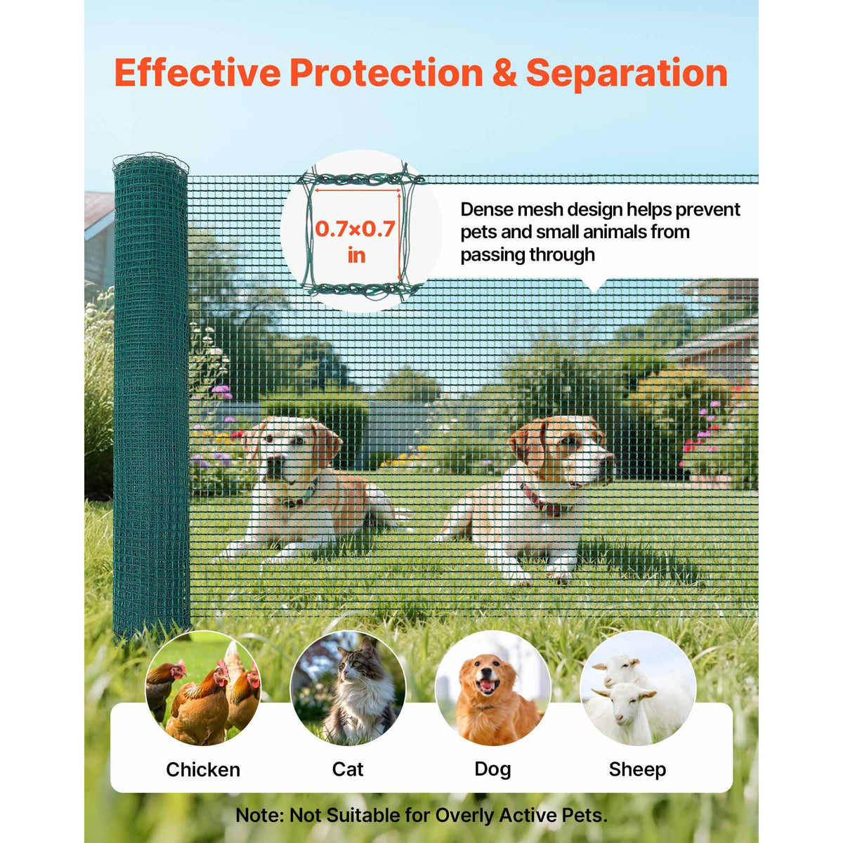Temporary Fence with Posts, 3.9 x 98.4 FT Plastic Mesh Fencing, Garden Safety Fences Netting with Double-Spike Stakes & Guy Ropes, Temporary Fence for Dogs, Chickens, Plants, Outdoor Yards