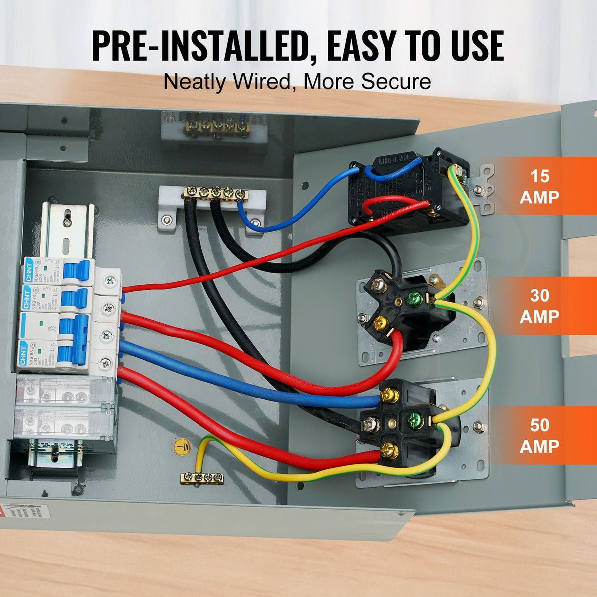 Temporary Power Outlet Panel, 125/250V, RV Power Outlet Box with a 20/30/50 Amp Receptacle Installed, NEMA 14-50R / NEMA TT-30R / 15A GFCI for RV Camper Trailer Motorhome