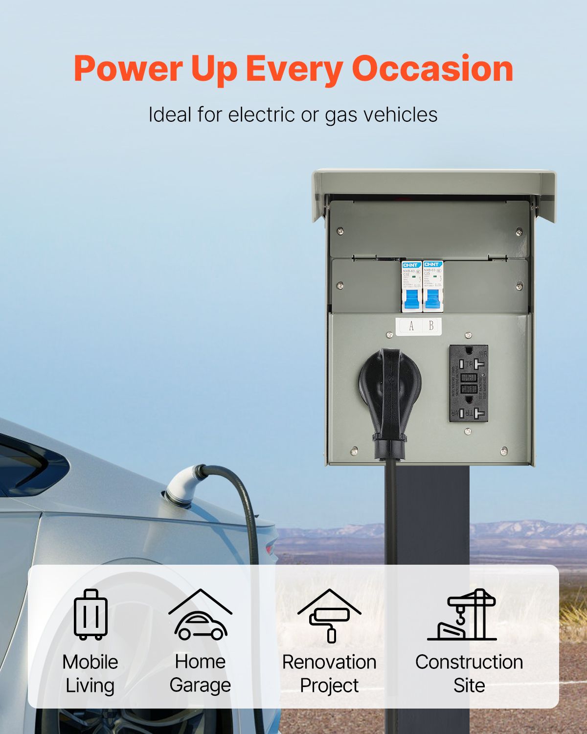 Temporary Power Outlet Panel, 20 30 Amp, RV EV Electrical Outlet Panel with NEMA 30 Amp GFCI 20 Amp Receptacle Installed, Pre-Wired IP54 Weatherproof Box, for RV Camper Car Travel Motorhome