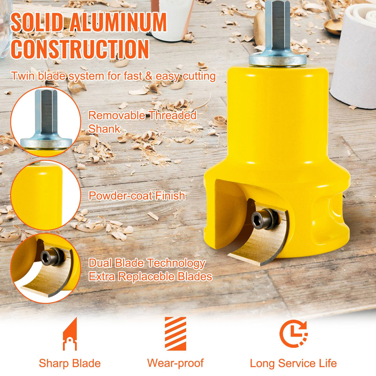 Tenon Cutter, 1.5" / 38 mm Diameter, Premium Aluminum & Steel Log Furniture Cutter, with Dual Curved Blades & Button Screws Home Master Kit, Commercial Woodworking Tool for Home Beginner DIY