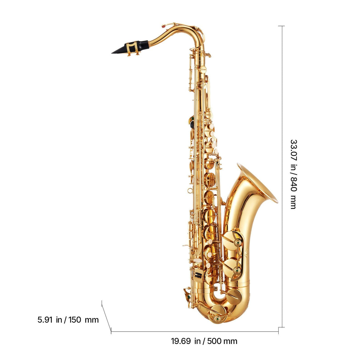 Tenor Saxophone, B Flat, Professional Brass Saxophone Beginner Kit with Carrying Case, Mouthpiece, Straps, Cleaning Cloth, Gloves, Neck Strap, 23 Keys Tenor Sax Kit, for Beginners Students, Gold
