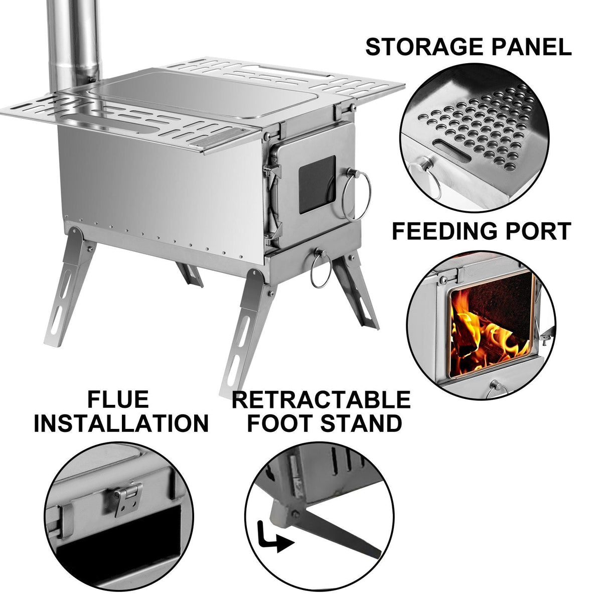 Tent Wood Stove,Outdoor Camping Wood Burning Stove Stainless Steel With Folding Pipe,Portable Wood Stove 90.6'' Height Wood Tent Stove For Camping, Tent Heating, Hunting, Outdoor Cooking