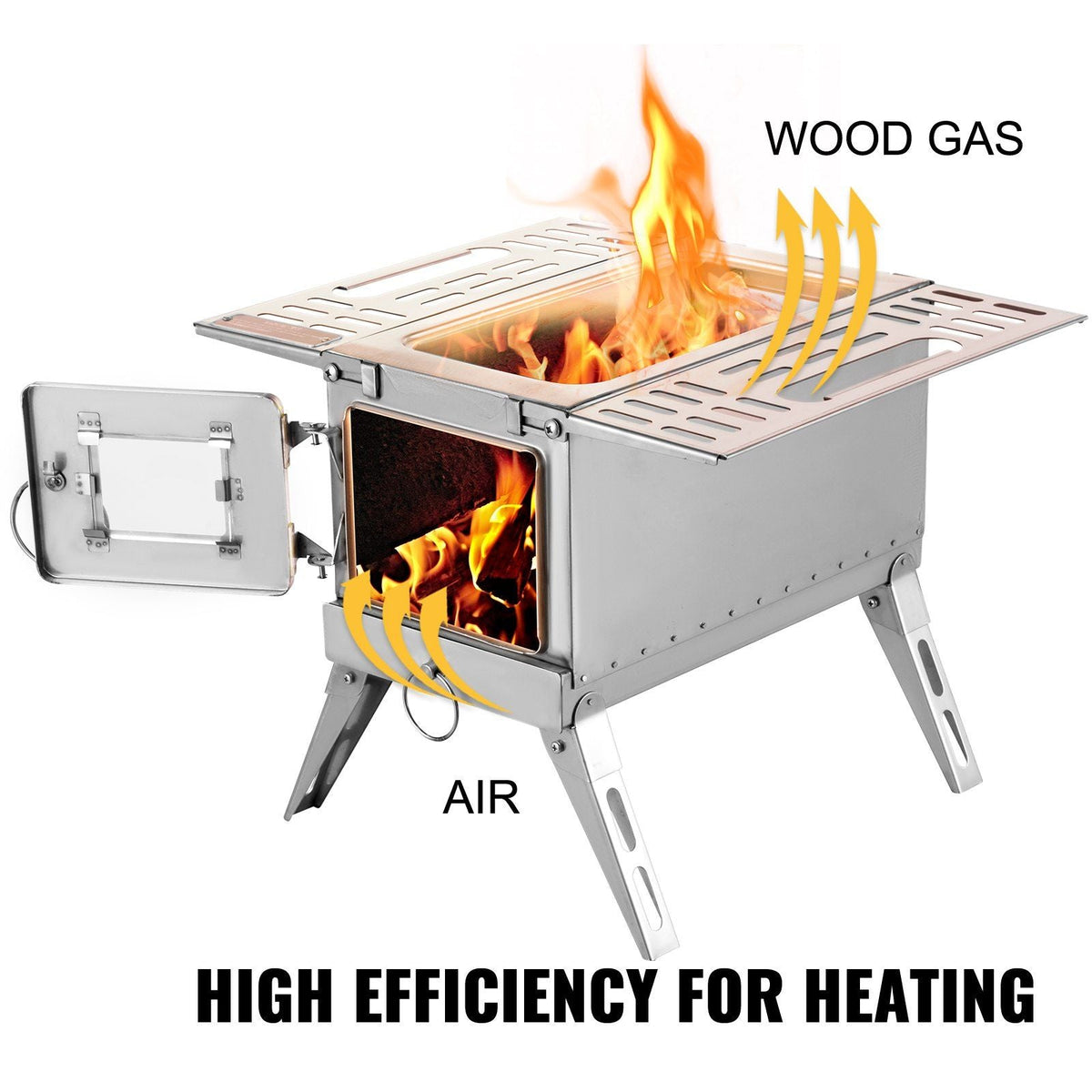 Tent Wood Stove,Outdoor Camping Wood Burning Stove Stainless Steel With Folding Pipe,Portable Wood Stove 90.6'' Height Wood Tent Stove For Camping, Tent Heating, Hunting, Outdoor Cooking