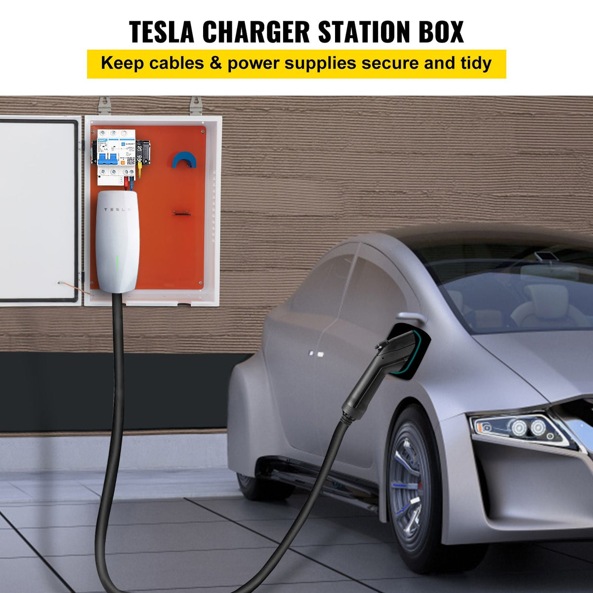 Tesla Charger Station Box, 28\'\' x 20\'\' x 10\'\', Outdoor Cable Box Charging Box Cable Organizer, IP32 Waterproof Dustproof Cool Roll Steel Electrical Enclosure Box, for Tesla Wall Connector