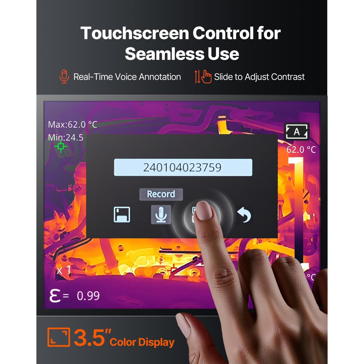 Thermal Camera, 256 x 192 IR Resolution, Handheld Thermal Imaging Camera with 2MP Visual Camera, 25HZ Refresh Rate Infrared Imager with 3.5-Inch Touch Screen, -4 to1022 Fahrenheit