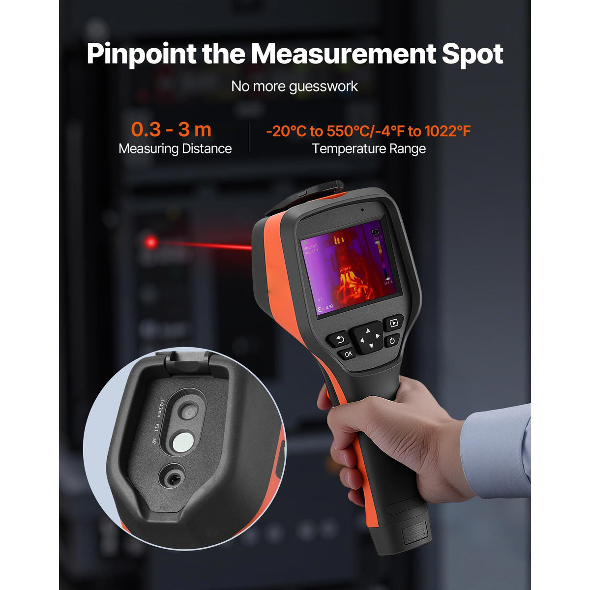Thermal Camera, 256 x 192 IR Resolution, Handheld Thermal Imaging Camera with 2MP Visual Camera, 25HZ Refresh Rate Infrared Imager with 3.5-Inch Touch Screen, -4 to1022 Fahrenheit