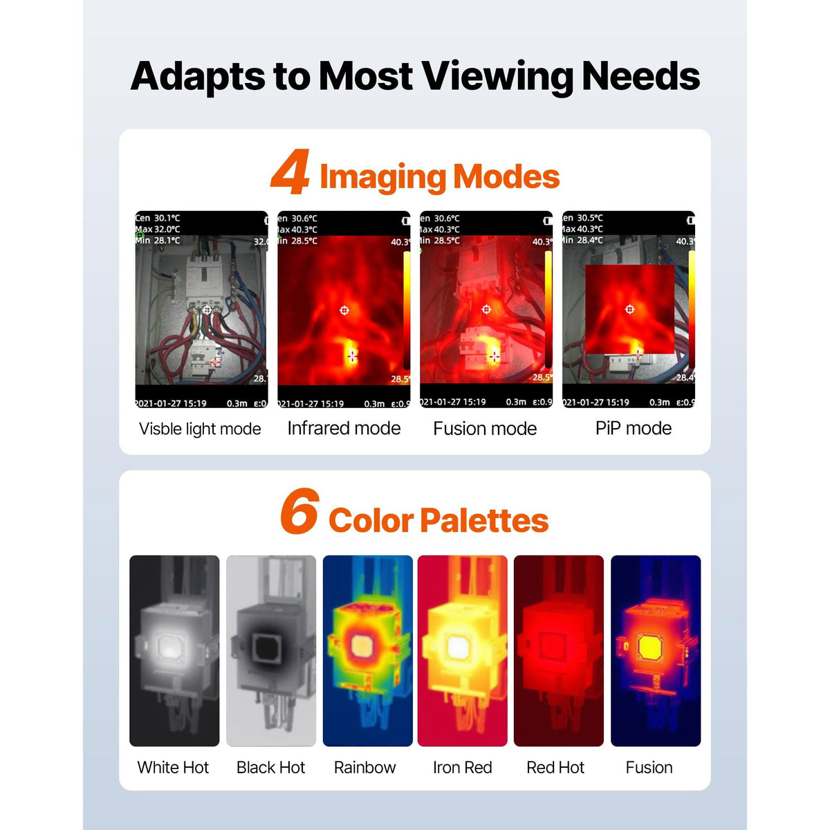 Thermal Camera, TISR Super Resolution 240x180, Thermal Imaging Camera with 2MP Visual Camera, 96x96 IR Resolution, 25HZ Refresh Rate, -4°F to 1022°F, 4 Image Modes & 6 Color Palettes