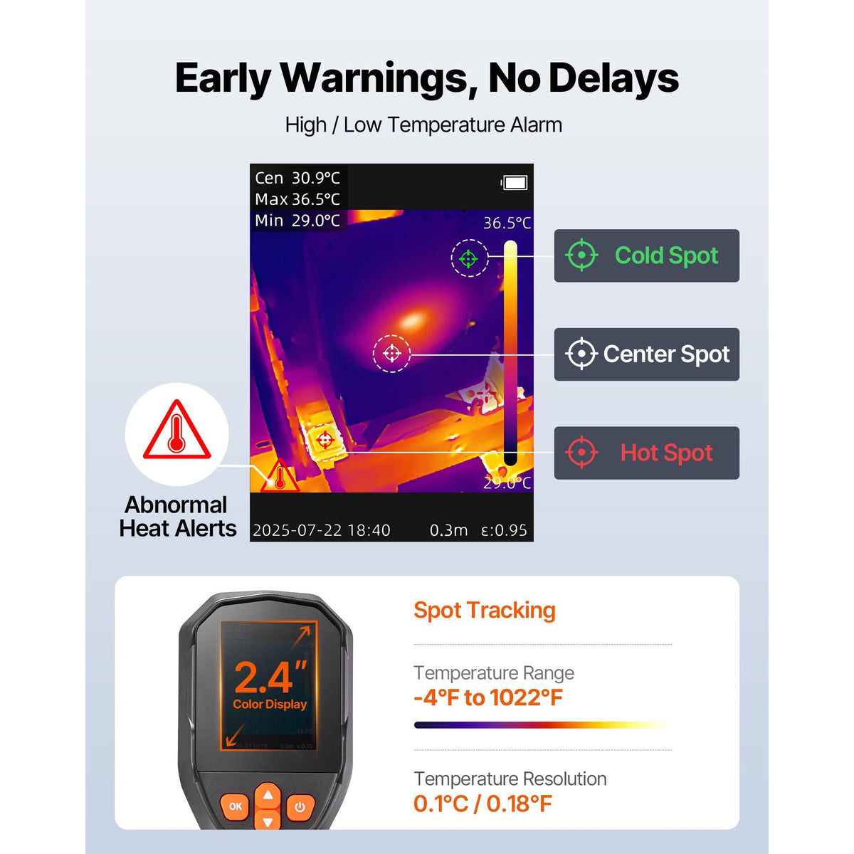 Thermal Camera, TISR Super Resolution 240x180, Thermal Imaging Camera with 2MP Visual Camera, 96x96 IR Resolution, 25HZ Refresh Rate, -4°F to 1022°F, 4 Image Modes & 6 Color Palettes