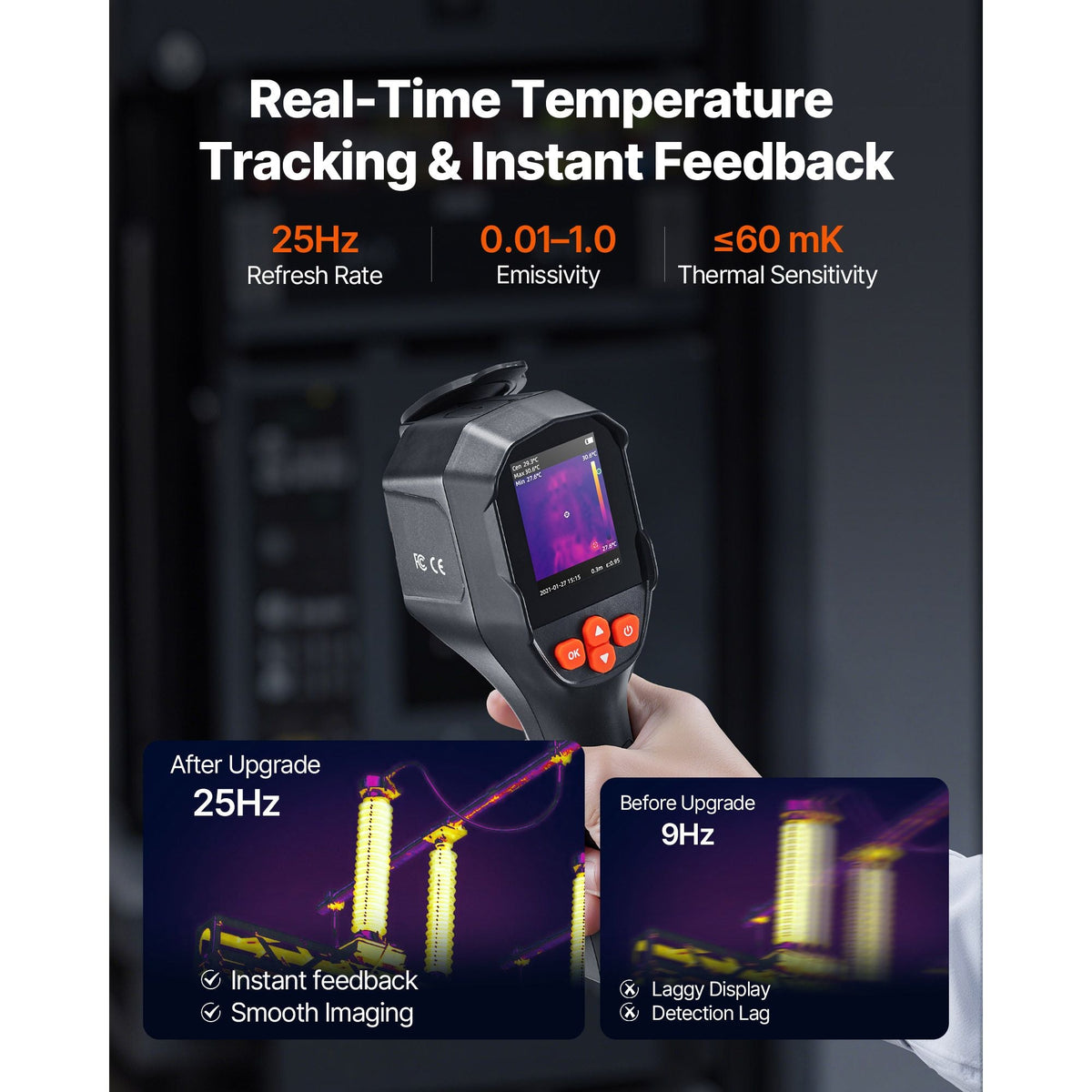 Thermal Camera, TISR Super Resolution 240x180, Thermal Imaging Camera with 2MP Visual Camera, 96x96 IR Resolution, 25HZ Refresh Rate, -4°F to 1022°F, 4 Image Modes & 6 Color Palettes