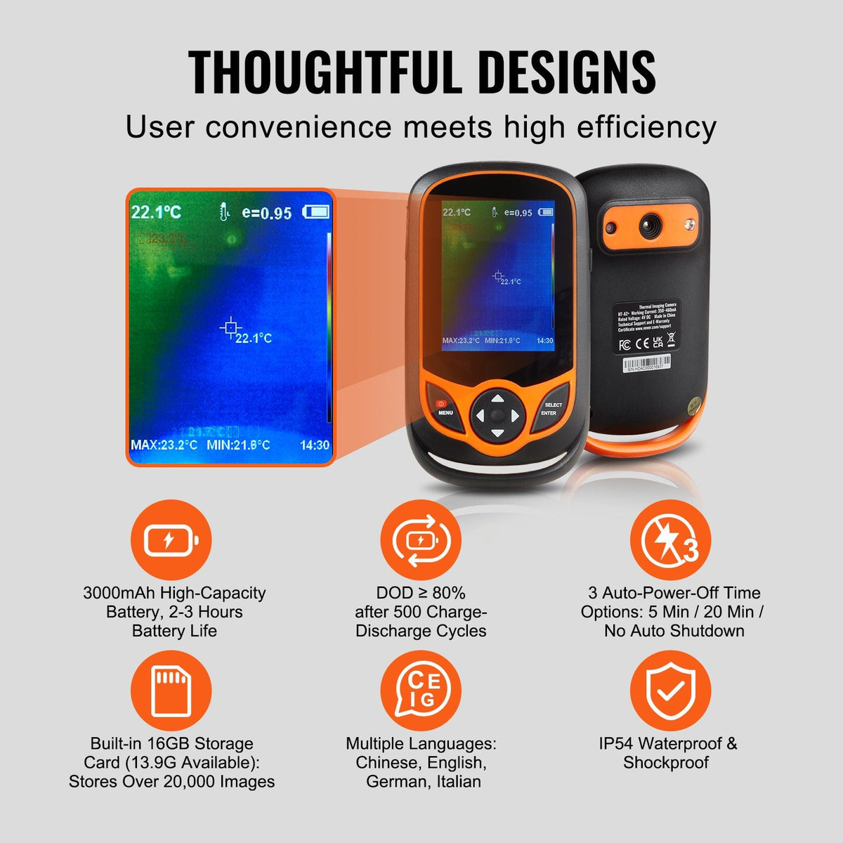 Thermal Imaging Camera, 256 x 192 IR Resolution Infrared Thermal Imager with WiFi, 25Hz Refresh Rate Thermal Camera Pocket with 3.2" Touch Screen, 0.3MP Visual Camera, -4-1022 Fahrenheit, IP54