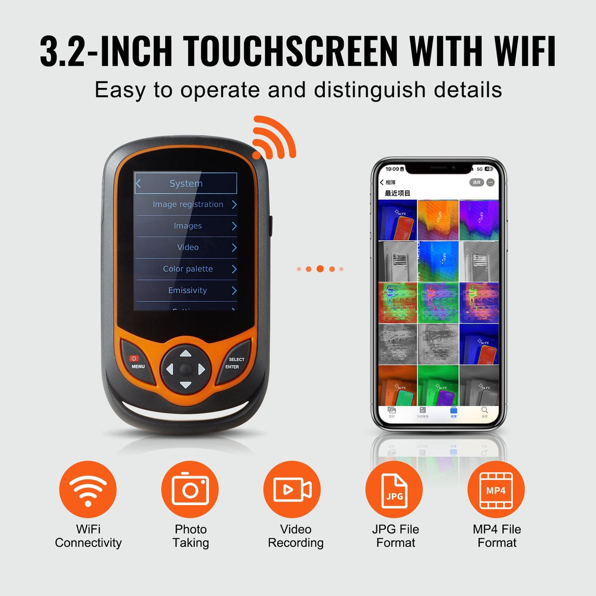 Thermal Imaging Camera, 256 x 192 IR Resolution Infrared Thermal Imager with WiFi, 25Hz Refresh Rate Thermal Camera Pocket with 3.2" Touch Screen, 0.3MP Visual Camera, -4-1022 Fahrenheit, IP54