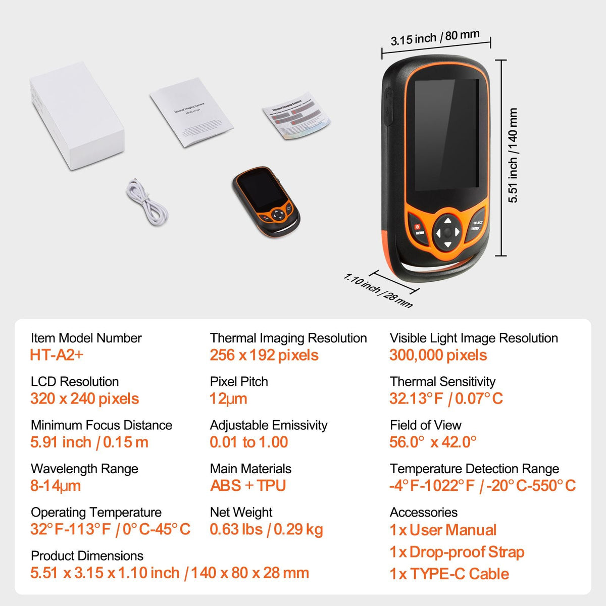 Thermal Imaging Camera, 256 x 192 IR Resolution Infrared Thermal Imager with WiFi, 25Hz Refresh Rate Thermal Camera Pocket with 3.2" Touch Screen, 0.3MP Visual Camera, -4-1022 Fahrenheit, IP54