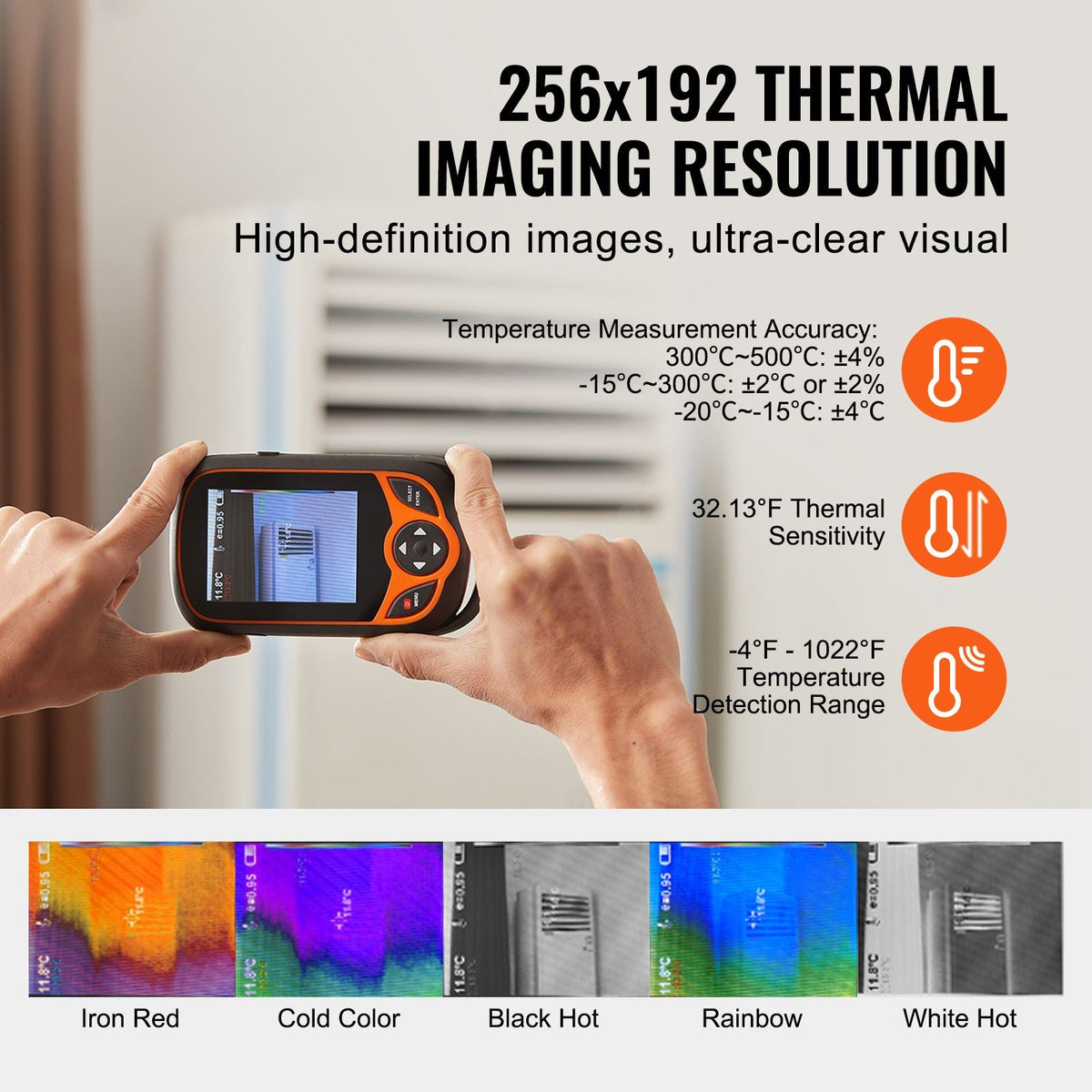 Thermal Imaging Camera, 256 x 192 IR Resolution Infrared Thermal Imager with WiFi, 25Hz Refresh Rate Thermal Camera Pocket with 3.2" Touch Screen, 0.3MP Visual Camera, -4-1022 Fahrenheit, IP54