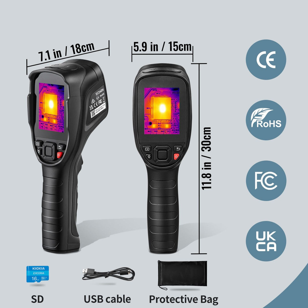 Thermal Imaging Camera, 320 x 240 Pixels Super Resolution, 25Hz Refresh Rate Infrared Camera with -4 to 752 Fahrenheit Temperature Range, 32G Built-in SD Card, and Rechargeable Li-ion Battery