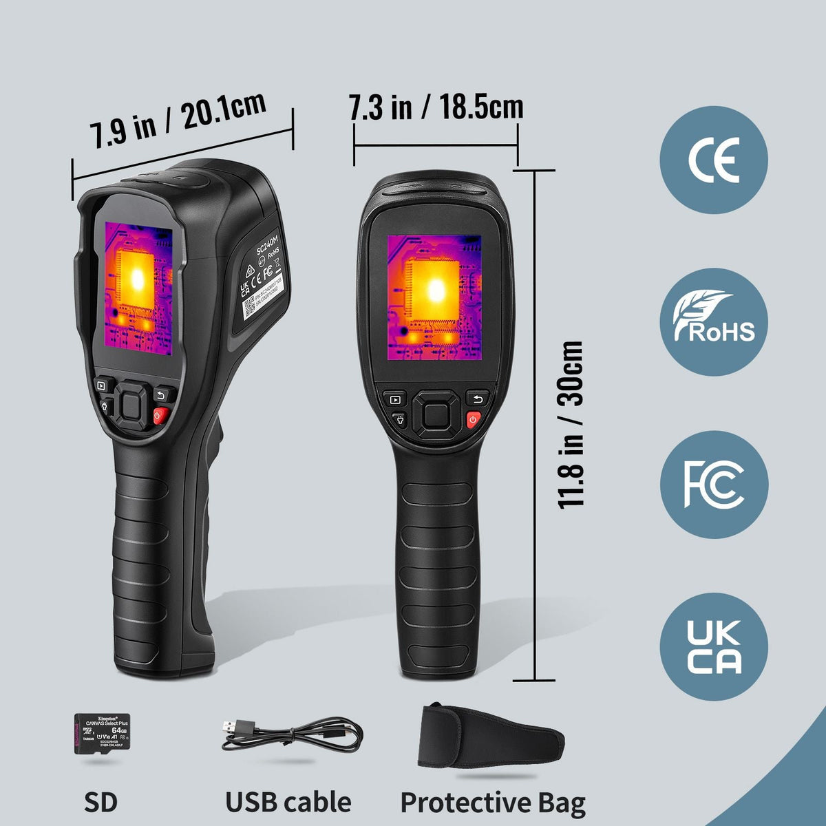 Thermal Imaging Camera, 320 x 240 Pixels Super Resolution with 2MP Visual Camera, 25Hz Refresh Rate Infrared Camera with -4 to 1022 F Temp, 64G SD Card and Rechargeable Li-ion Battery