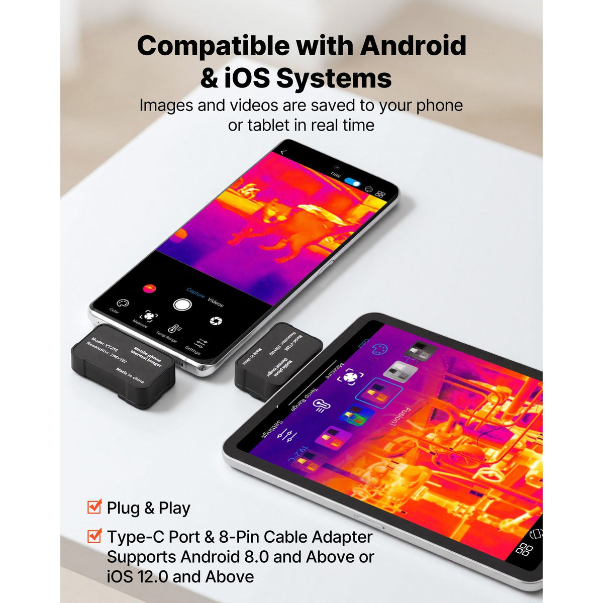 Thermal Imaging Camera for Android & iOS, 512 x 384 Super Resolution with Macro Lens, 25HZ Refresh Rate Infrared Thermal Imager for Smartphones Tablets, 256 x 192 IR Resolution, -4°F to 1022°F