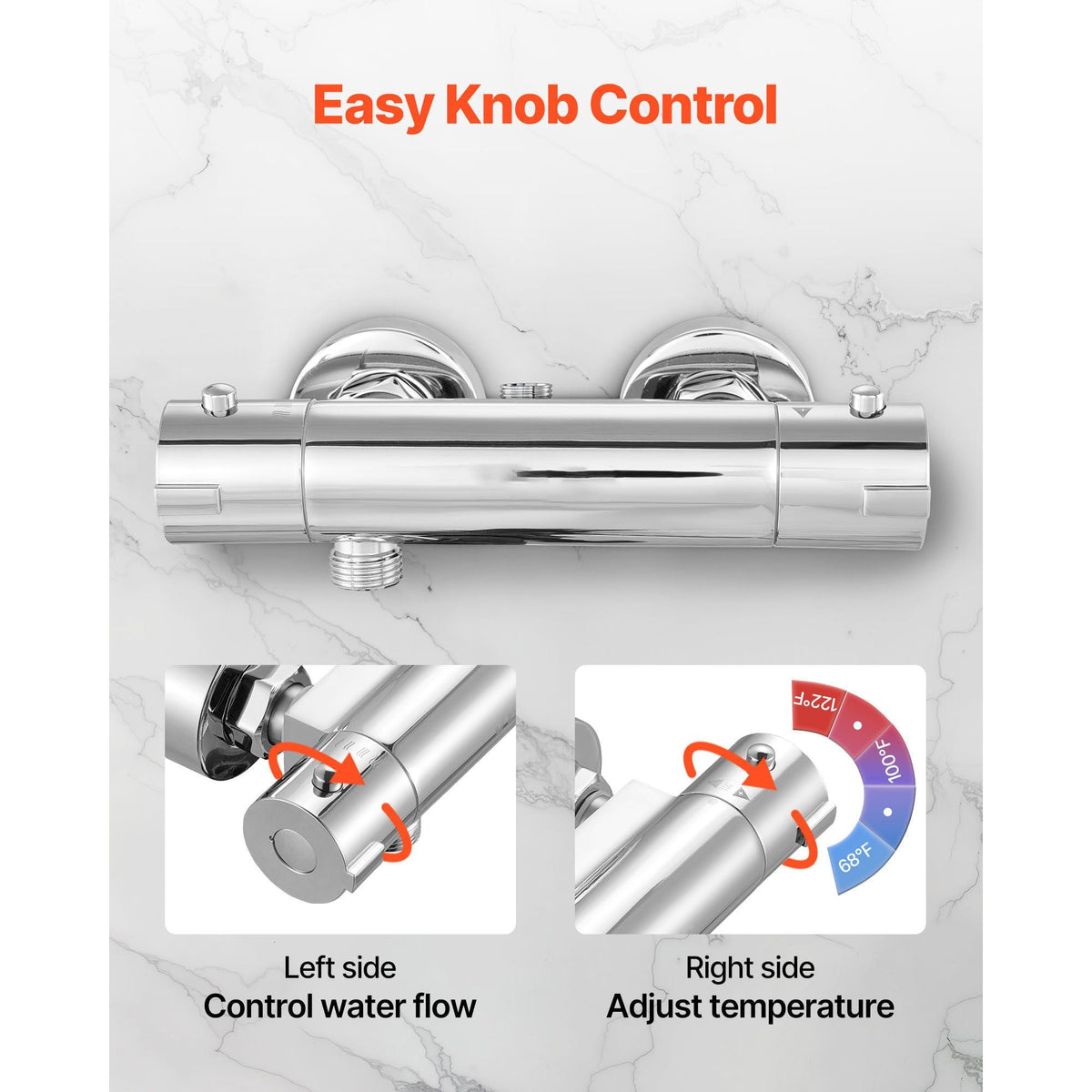 Thermostatic Shower Faucet Valve, 100 Fahrenheit Secure Lock Thermostatic Shower Valve Trim Mixer, Hot Cold Water Showering Faucet Temperature Control Valves, Leak-Proof & Chrome Plated