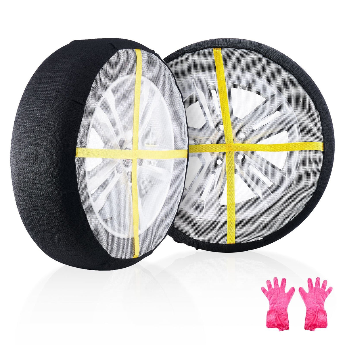 Thickened Snow Socks for Tires, Full Coverage Tire Socks with Polyester Fiber, Snow Traction Tire Cover for Car, SUV, Pickup and Truck (Pack of 2)-Large