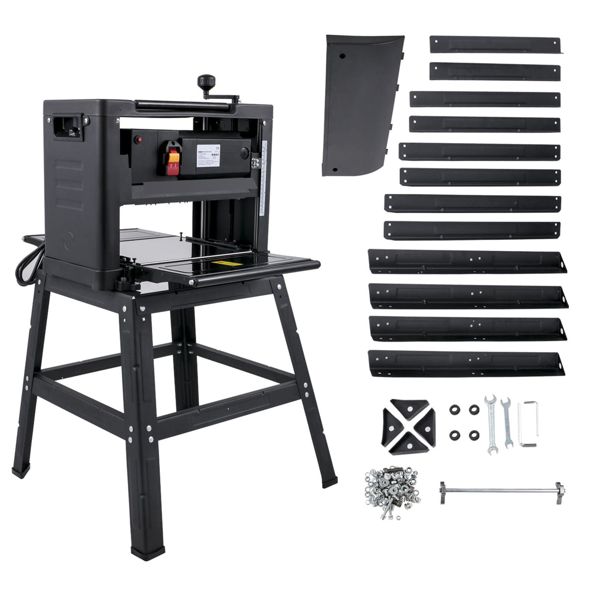 Thickness Planer 12.5 inch Wood Planer Foldable 1500W Thickness Planer Woodworking 315\"/min Feed Rate Double Cutter Benchtop Thickness Planer with Dust Exhaust Interface Stand for Woodworking