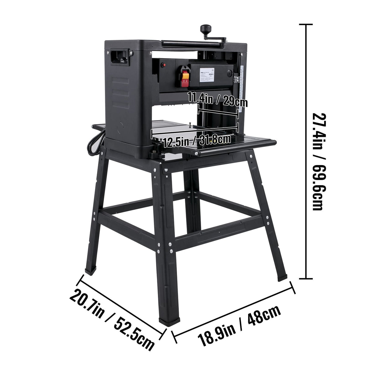 Thickness Planer 12.5 inch Wood Planer Foldable 1500W Thickness Planer Woodworking 315\"/min Feed Rate Double Cutter Benchtop Thickness Planer with Dust Exhaust Interface Stand for Woodworking