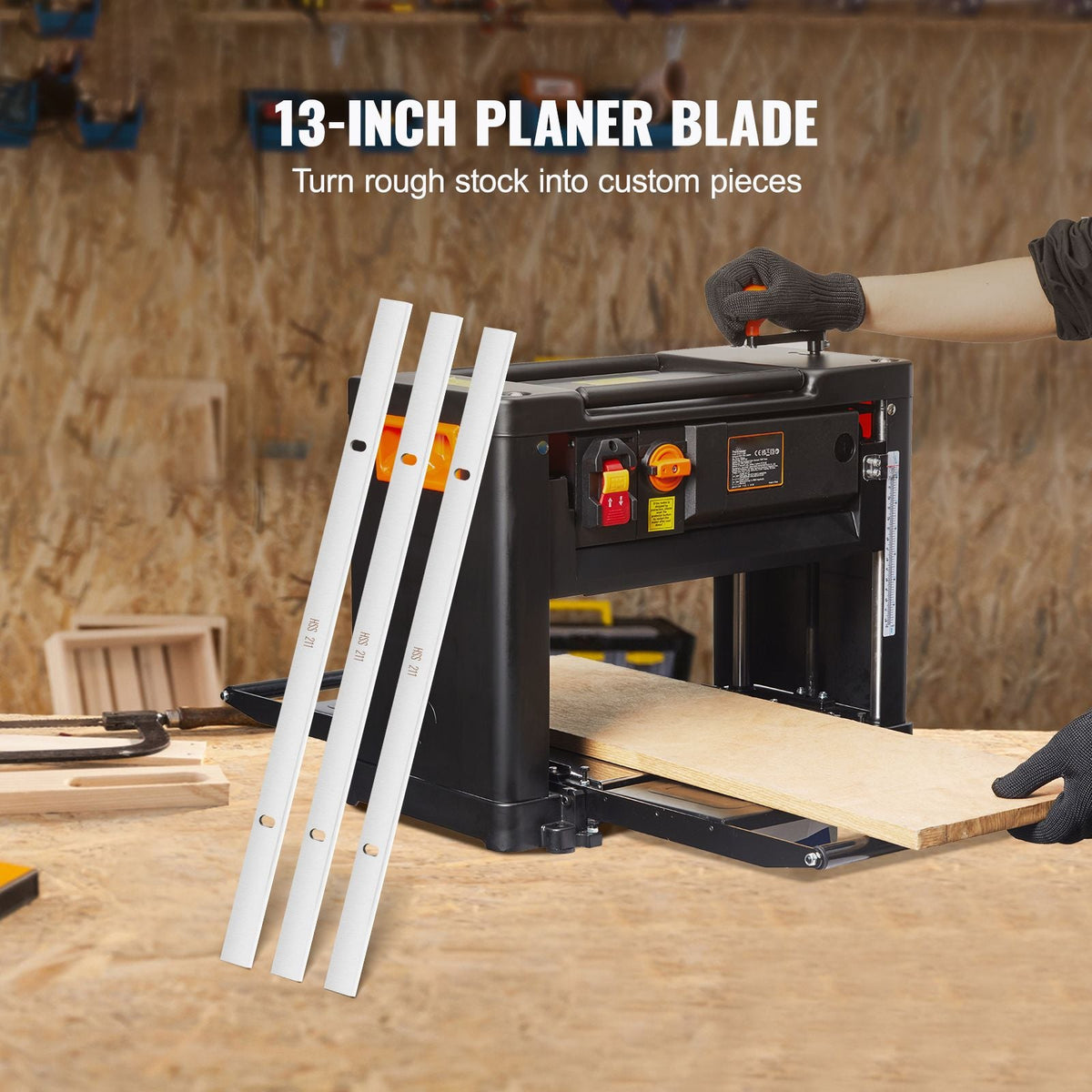 Thickness Planer Blades, 13-inch, HSS Crafted for Durability, HRC55-60, Easy Installation with Pre-drilled Holes, Ideal for Woodworking, Home Projects & Industrial Use, 3-Pack