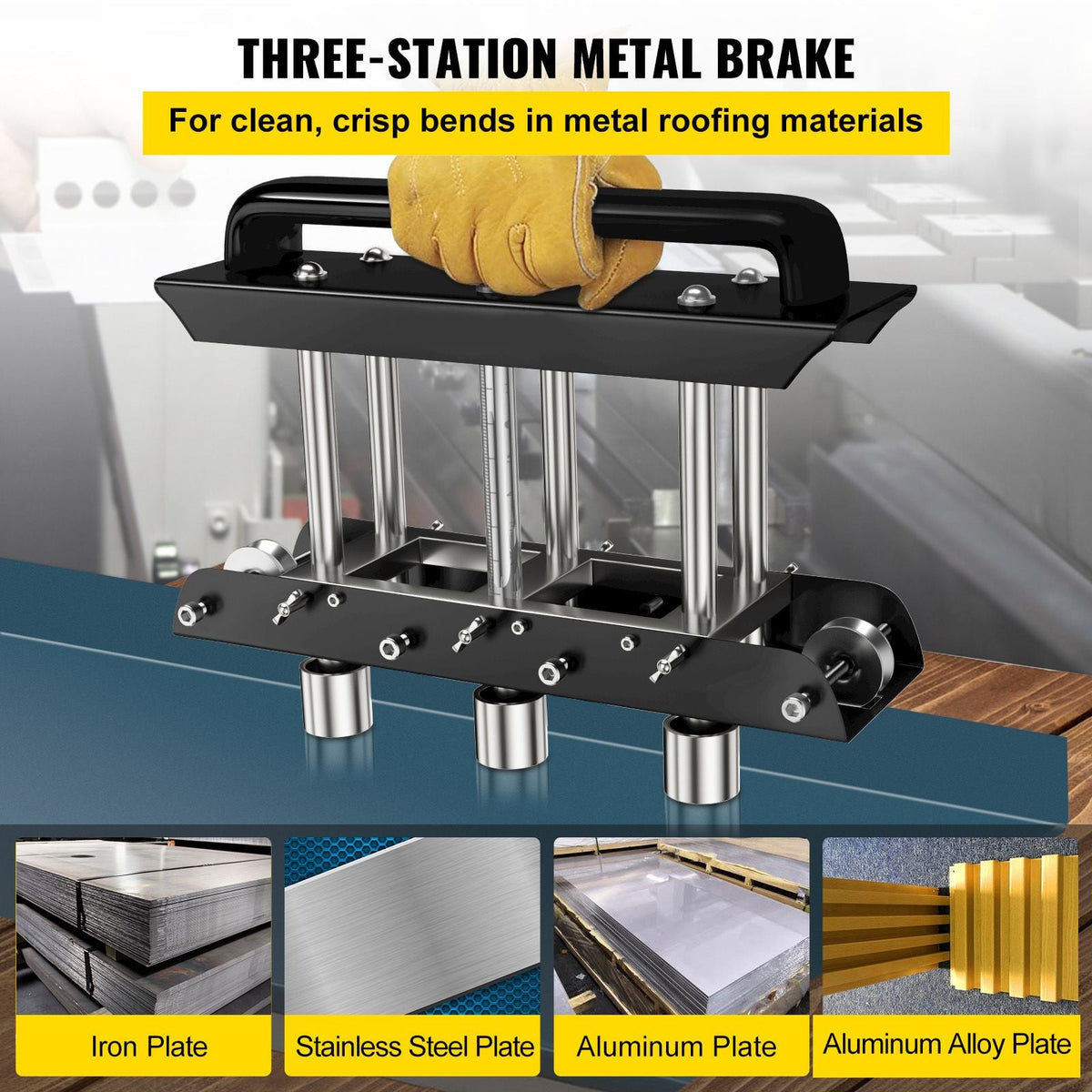 Three-Station Edge Roller, Large Radius, 0-90° Bending Angle Sheet Metal Brake, Quickly Adjusts for Making 0.63\"-5.7\" Bends in 30-19 Gauge Steel, for Clean Crisp Bends in Metal Roofing Materia