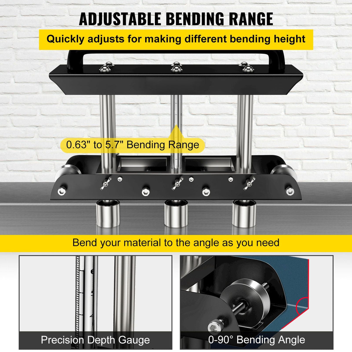Three-Station Edge Roller, Large Radius, 0-90° Bending Angle Sheet Metal Brake, Quickly Adjusts for Making 0.63\"-5.7\" Bends in 30-19 Gauge Steel, for Clean Crisp Bends in Metal Roofing Materia