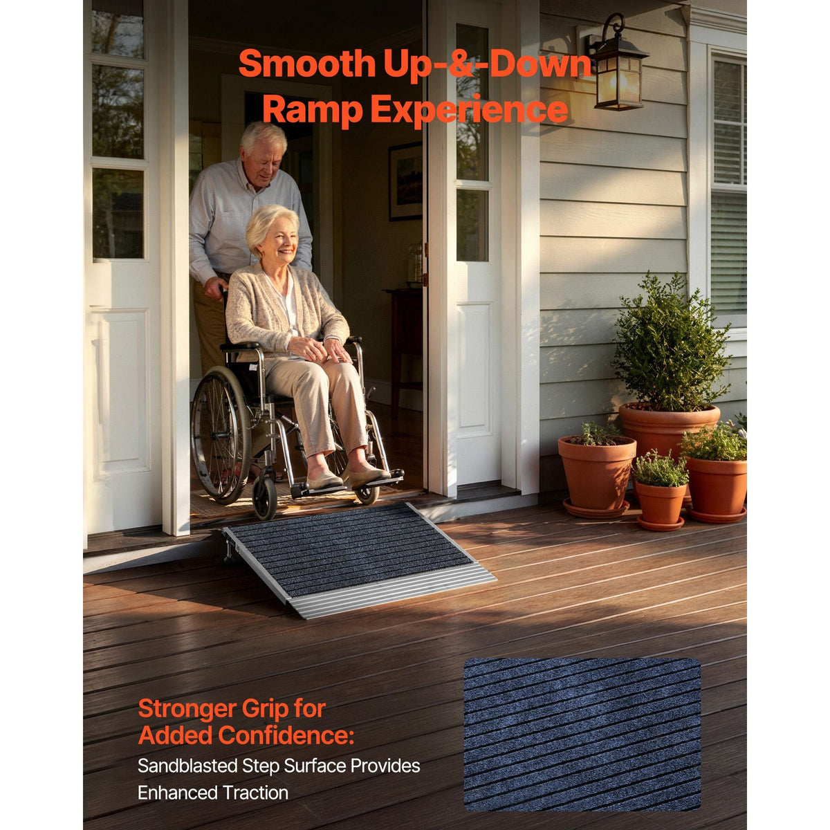 Threshold Ramp for Doorways, 24 x 35.8 in, Platform Aluminum Wheelchair Ramp with Adjustable Height, Non-Slip Door Threshold Ramps, 800 lbs Load Capacity, for Home Steps, Wheelchairs, Walkers