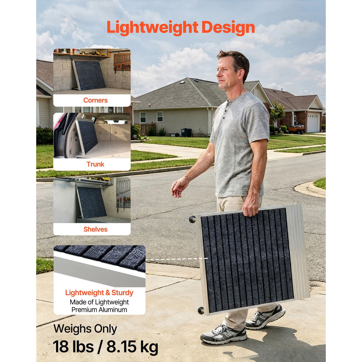 Threshold Ramp for Doorways, 24 x 35.8 in, Platform Aluminum Wheelchair Ramp with Adjustable Height, Non-Slip Door Threshold Ramps, 800 lbs Load Capacity, for Home Steps, Wheelchairs, Walkers