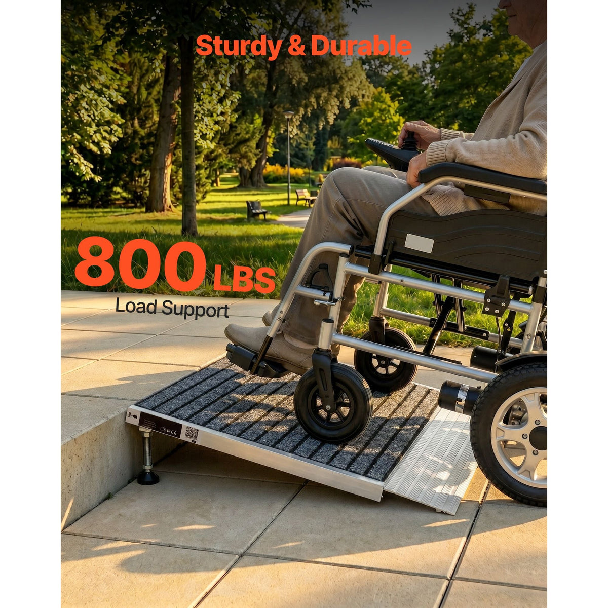 Threshold Ramp for Doorways, 24 x 35.8 in, Platform Aluminum Wheelchair Ramp with Adjustable Height, Non-Slip Door Threshold Ramps, 800 lbs Load Capacity, for Home Steps, Wheelchairs, Walkers