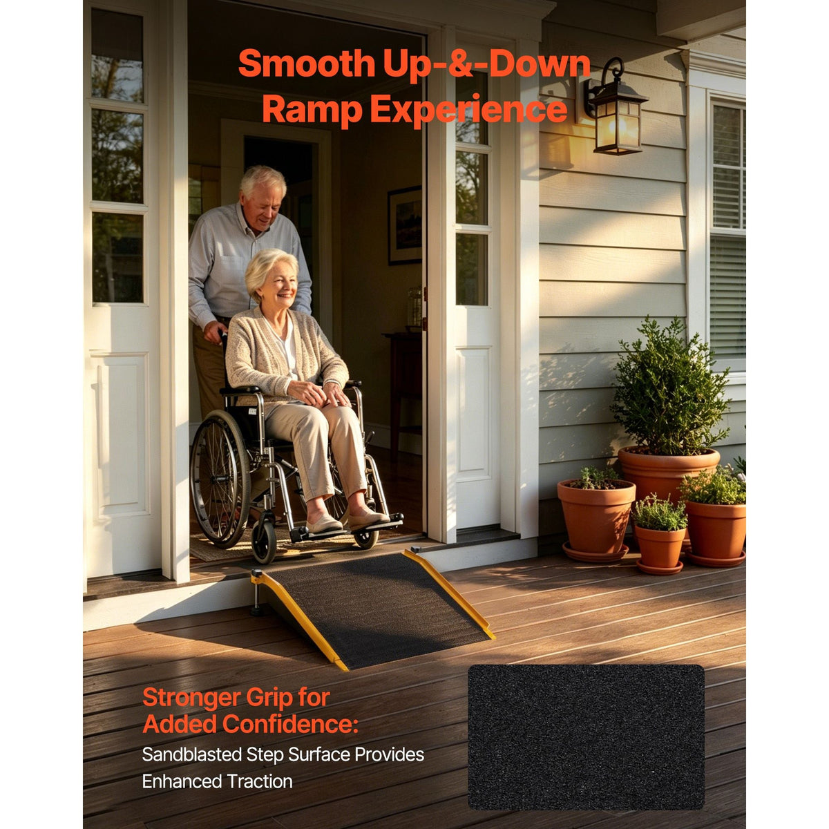 Threshold Ramp for Doorways, 26.4 x 31.9 in, Platform Aluminum Wheelchair Ramp with Adjustable Height, Non-Slip Door Threshold Ramps, 400 lbs Load Capacity, for Home Steps, Wheelchairs, Walkers